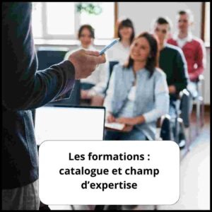 Les formations : catalogue et champ d'expertise. Personne devant un ordinateur qui donne un cours.